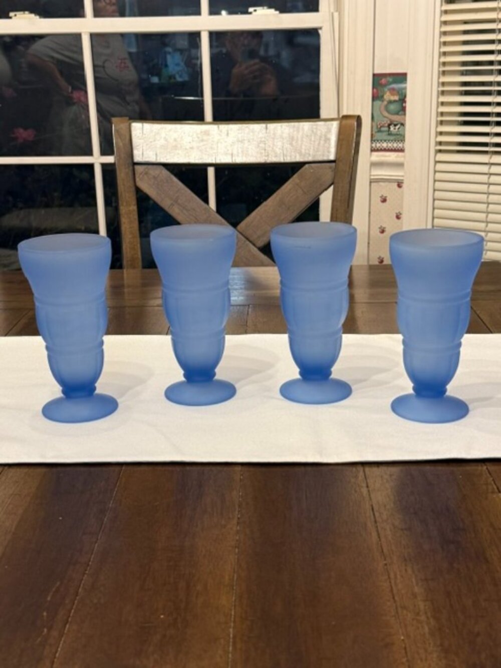 Vintage Indiana Glass Frosted Blue Soda Glasses Set of 4